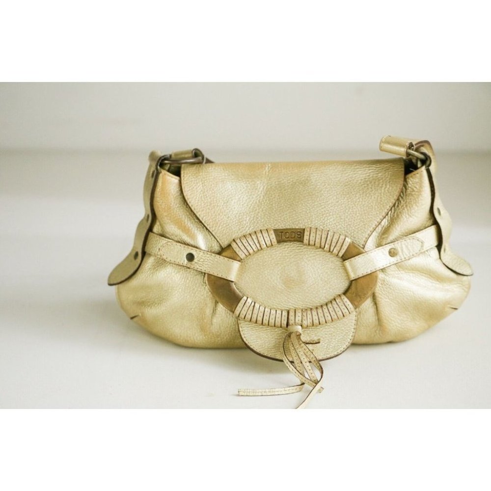 Tod's Vintage Y2K Leather Gold Tone  Oval Large Buckle Shoulder Bag